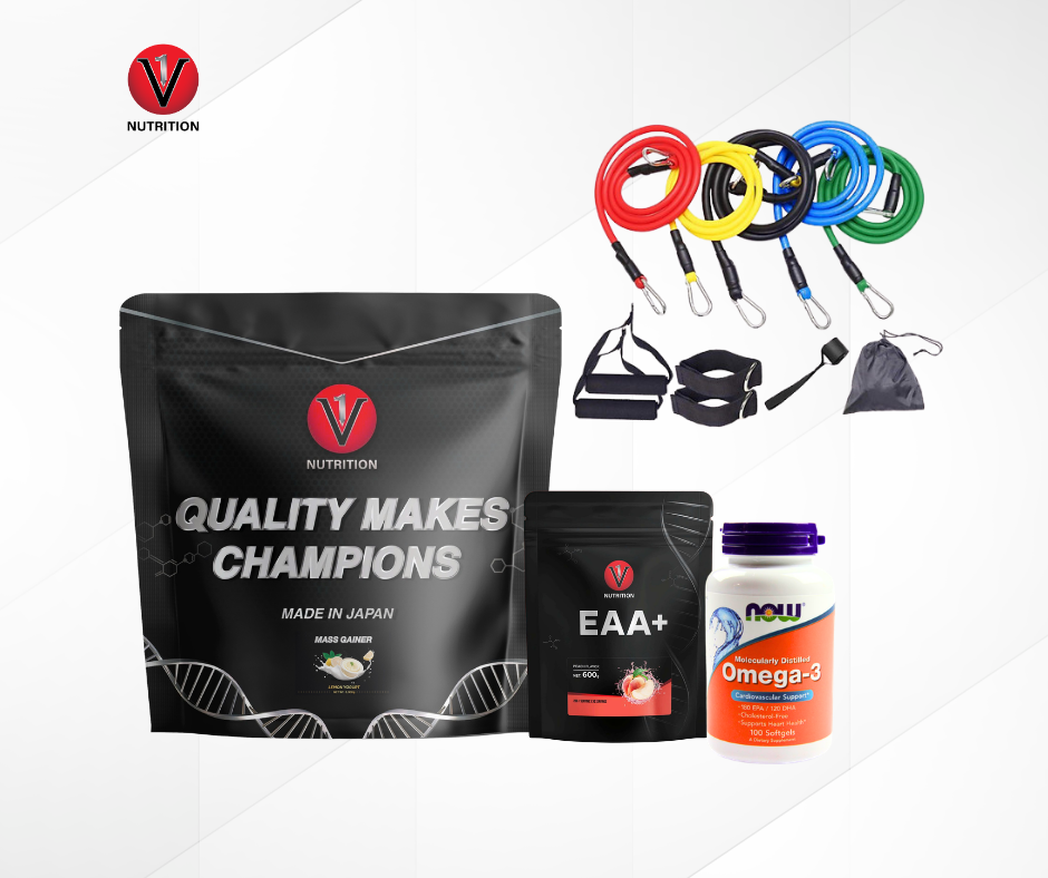 Combo Tăng Cân & Tập Luyện Tại Nhà ( V1 mass + Omega + BCAA + Dây)
