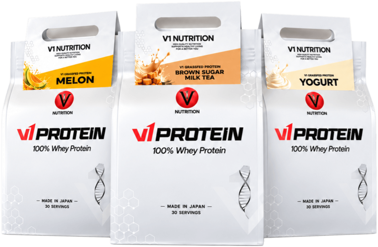 V1 Protein Melon, Brown Sugar Milk Tea and Yogurt