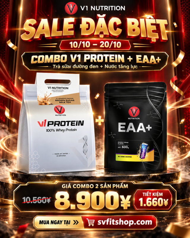 COMBO V1 WHEY PROTEIN + V1 EAA+ - HỖ TRỢ TĂNG CƠ, PHỤC HỒI