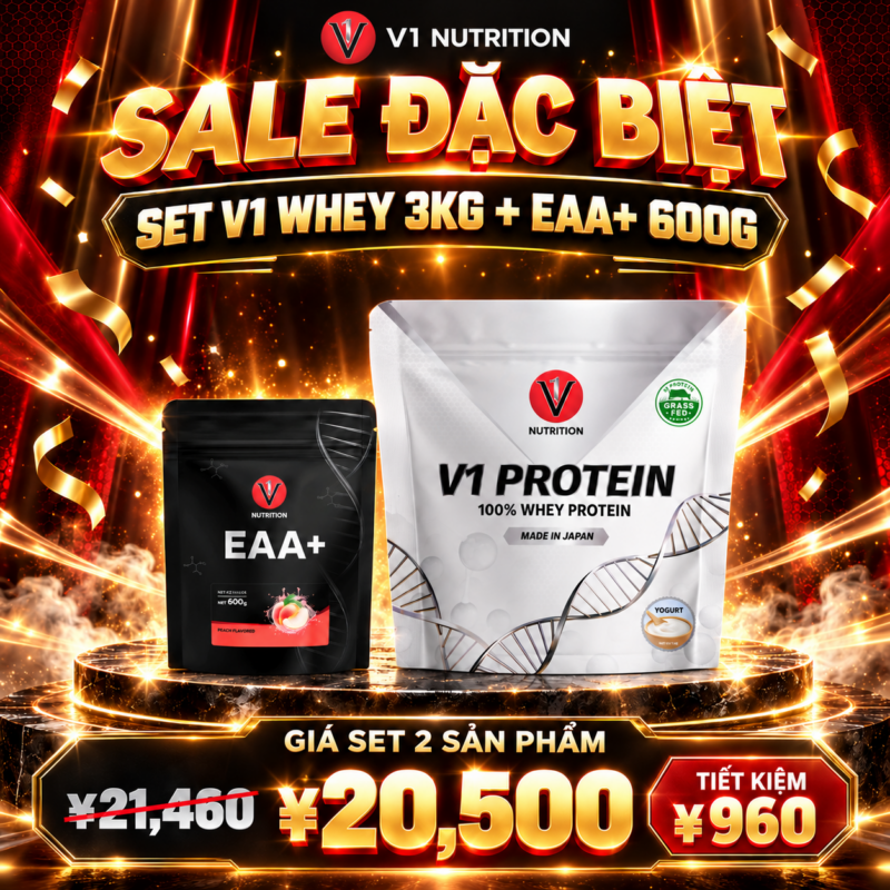 COMBO V1 WHEY PROTEIN 3KG + V1 EAA+ - HỖ TRỢ TĂNG CƠ, PHỤC HỒI
