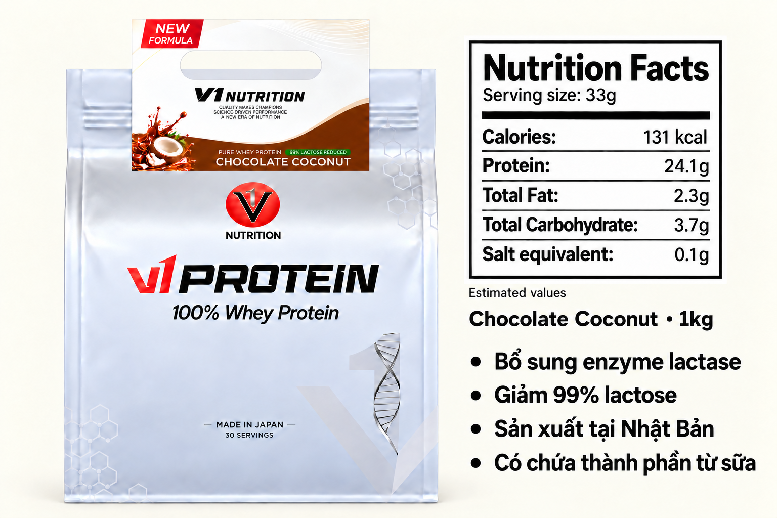 V1 Pure Whey Protein 1kg - Giảm 99% Lactose - Sản xuất tại Nhật Bản - Ảnh 4