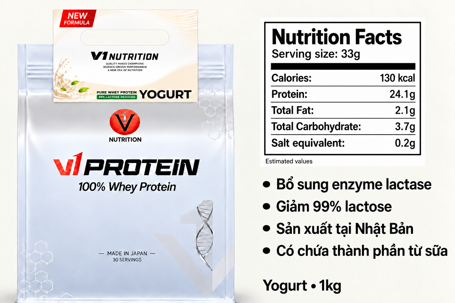 V1 Pure Whey Protein 1kg - Giảm 99% Lactose - Sản xuất tại Nhật Bản - Ảnh 2
